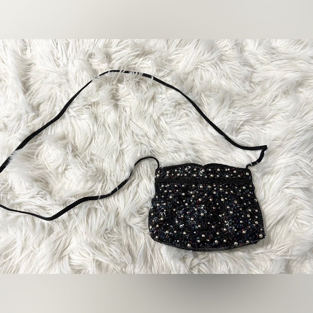 Vintage Magid Black Multicolor Beaded Crossbody Bag Evening Purse Bead Sparkle